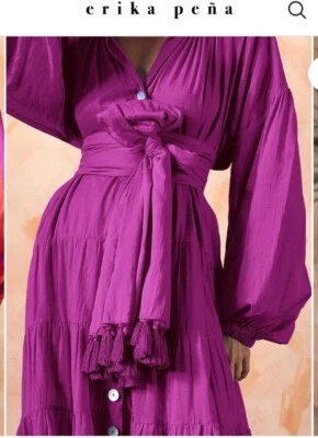 ERIKA PENA Rumba Tassel cotton voile wrap belt in Purple Fuschia OS NEW - Image 1 of 3