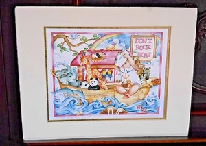 Paula Wadsworth Print Don't Rock the Boat Signed Double Matted Noah's Ark Theme - Picture 1 of 5