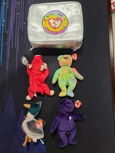 Rare TY Beanie Babies Lot Diana Peace Bear Jake Snort Bull Plush W Official Case - Picture 1 of 12