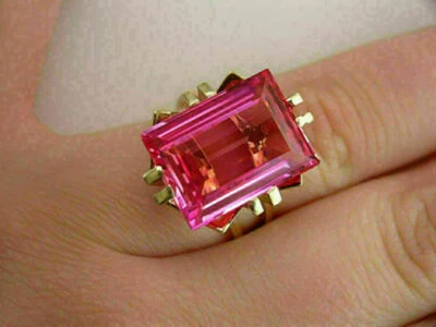 4Ct Emerald Lab Created Pink Ruby Wedding Solitaire Ring 14K Yellow Gold Plated - Image 1 of 4