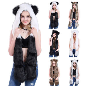 Damen Mädchen Plüsch Tier Ohr Hut Tiermütze Kostüm Cap Bär Panda Mütze Cosplay *