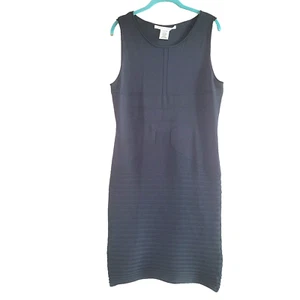 Max Studio sz L Black Ribbed Dress Architectural Lines Sleeveless Viscose/Nylon - Picture 1 of 6