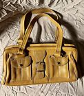 Tignanello Yellow Tan Leather Double Handle Purse Tote Dual Front Pockets Belted