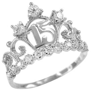 White Gold Quinceanera 15 Anos Conora CZ Crown Ring