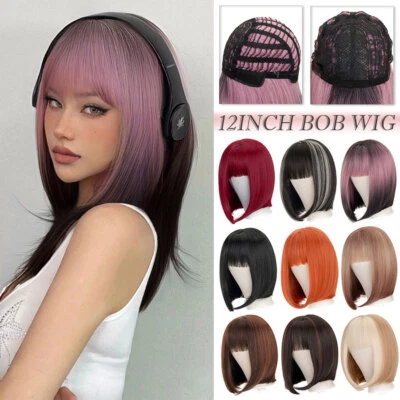 Парик омбре с челкой короткие прямые парики для косплея Bob синтетические для женской вечеринки - Изображение 1 из 4