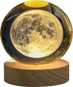 Moon Crystal Ball Stand(3.15Inch), 3D Crystal Ball with Led Light, K9 Clear Crys - Picture 1 of 7