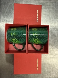 Starbucks 2014 Demitasse Xmas Green Trees Forest 3 oz Espresso Cup Mug mini X 2 - Picture 1 of 2
