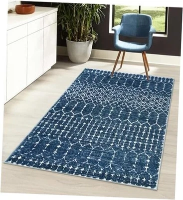  Moroccan Blue 3x5 Non-Slip Washable Soft Rug for Bedroom Floor Throw,  - Image 1 of 4