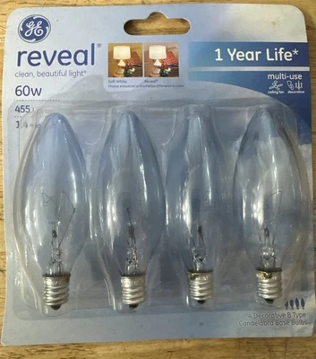 GE Reveal Light Bulb Soft White 60 W 455 Lumen E12 Candelabra Base 4 Bulbs - Image 1 of 3
