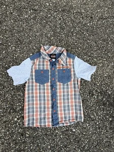 Harley Davidson Shirt Kids Size 8-10 Blue Orange Plaid Button Up Short Sleeve - Picture 1 of 3