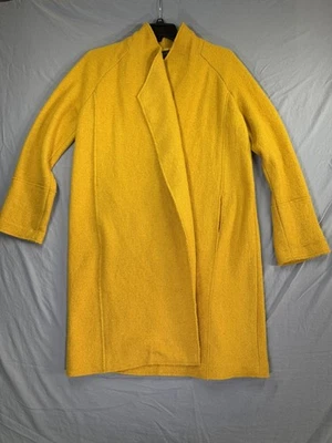 Abrigo Tahari Mujer Grande Amarillo Mezcla Lana Frente Abierto Sin Cuello Chaqueta Larga Foto 1 de 4