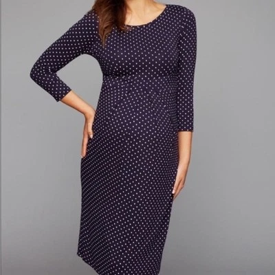 ISABELLA OLIVER Navy White Polka Dot Ivybridge Pleated Maternity Dress Sz 5 (12) - Image 1 of 4