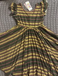 Dot Dot Smile Empire Twirl Dress Flutter Sleeve Stripe Green Hot Pink  Sz 7 - Picture 1 of 2