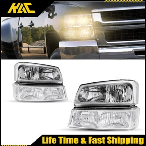 New Headlights Assembly & 9005+9006 Light Bulbs For 2003-2007 GMC Sierra Chrome - Bild 1 von 12