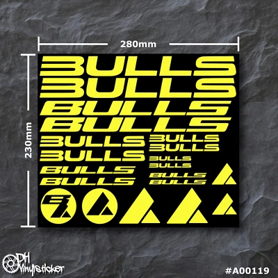 Bulls Sticker Neongelb | Aufklebersatz Set Fahrrad eBike BMX MTB Rahmen - Bild 1 von 4