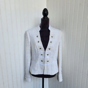 NWT $158 White House Black Market Military Ivory Blazer Boucle Lace Tweed Sz 14 - Picture 1 of 15
