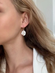 Keshi Pearl 925 Sterling Silver Drop Hook Earrings - Picture 1 of 8