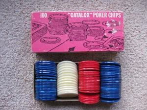 POKER CHIPS, 80 VINTAGE "CATALOX" & BOX, TRANSLUCENT MARBLE LOOK - Picture 1 of 11