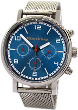 Wartburg® Chronograph Herrenuhr Quarz blau Milanaise Uhrband Edelstahl poliert