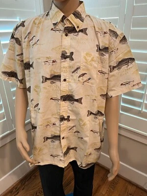  Camisa Para Hombre North River Dad Abotonada Largemouth Bass XL Blanco Crema Pescado  Foto 1 de 4