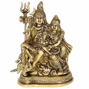 Messing Lord Shiva Parvati Ganesha - Parivar Familie Statue Idol Figur 19.1cm