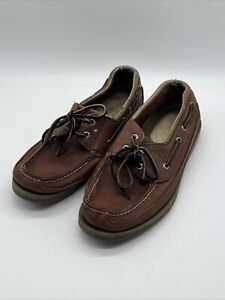 Sperry Mako 2 Eye Boat Shoes Men's 11M Brown Leather Green Accent 0768259