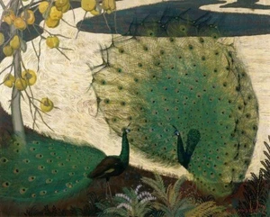 Black Peacocks with Japanese Persimmons Art Print – Jessie Arms Botke 1940 - Picture 1 of 2