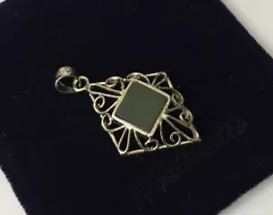 Vintage Sterling Silver 925 Jade Jadeite Diamond Filigree Charm Pendant M26 - Picture 1 of 12