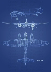 Junkers JU 88 Blueprint WW2 German Bomber WWII Aircraft Wood Framed Unframed art - Picture 1 of 65