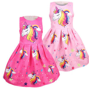 Lovely Kids Girls Rainbow Unicorn Cute Party Holiday Birthday Beautiful Dress 