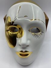 Porcelain Venetian Style Decorative Mask White with Gold Paint