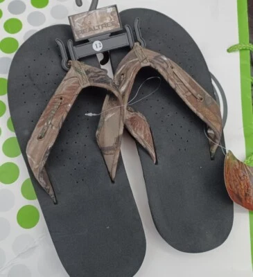 REALTREE THONG FLIP FLOP SHOE Duck Dynasty~AP Camo Black Brown~Mens 12~NWT - Image 1 of 4