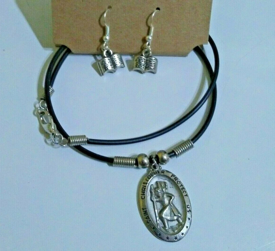 Christian Necklace and Earrings Set ~ Saint Christopher - Image 1 of 4