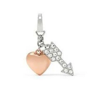 NWT Fossil Brand Rose-Gold Puffy Heart-Silver Encrusted Clear Stone Arrow Charm - Picture 1 of 1