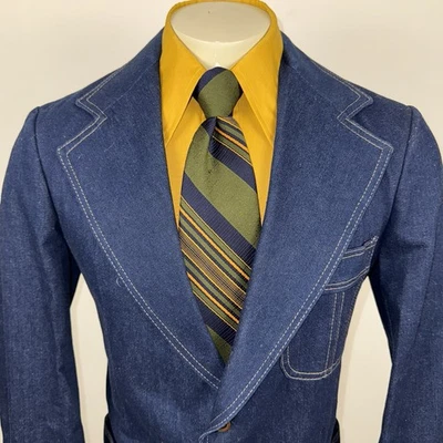Chaqueta Blazer De Colección Años 70 Farah Denim Abrigo Deportivo Azul Jean Disco Rockabilly Para Hombres 40 Foto 1 de 4