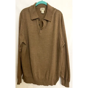 LL Bean Sweater Mens XL Marino100% Wool Bow/Tan Bottom Neck Pullover w/ FLAWS - Picture 1 of 10