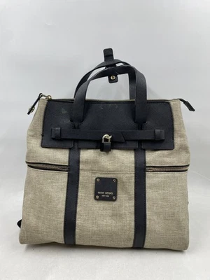 Henri Bendel Beige Black Two Tone Canvas Leather Backpack Handle Bag - Image 1 of 4