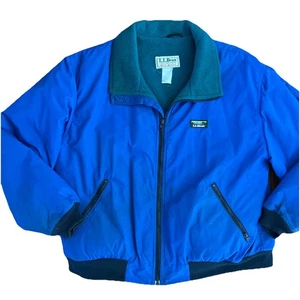 Vintage LL Bean Mens Warm Up Bomber Jacket Fleece Lined USA 90s M Blue Polarplus - Picture 1 of 11