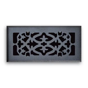 4 In. x 10 In. Ornamental Scroll Floor Diffuser, Matte Black Decorative Vent Cov - Picture 1 of 1