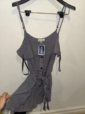 Romper feminino Monteau botões listras pretas e brancas tamanho M novo com etiquetas - Imagem 1 de 4