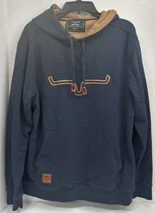Kimes Ranch Hoodie Sweater Mens Medium Blue Pullover Center Logo leather Ties - Picture 1 of 6