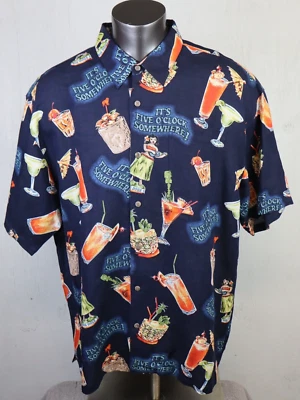 Mens Big Dogs 5 O Clock Somewhere Shirt Blue Button Front Size XL Linen Rayon - Image 1 of 4