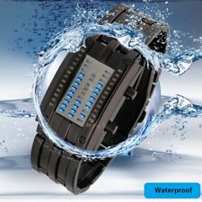 Classic Blue LED Binary Watch Stainless Steel Wristwatch for Men and Women