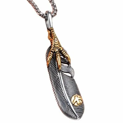 MOYON Mens Eagle Claw Necklace Gold Angel Feather Pendant Stainless Steel Chain Foto 1 de 4