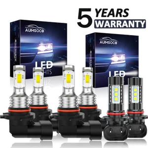 9005 9006 H10 LED Headlight Fog Light Bulbs Kit High&Low Beam 10000K White - Picture 1 of 17