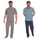Herren Pyjama Set PJS gestreift Baumwolle T-Shirt TOP & LOUNGE Unterteil Hose Pyjama