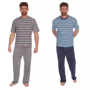 Herren Pyjama Set Pyjama gestreift Baumwolle T-Shirt TOP & LOUNGE Unterteil Hose Schlafanzug - Bild 1 von 3