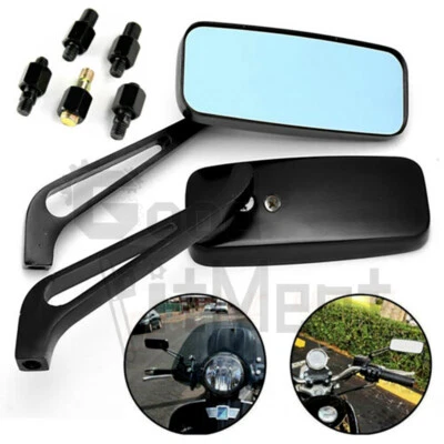For Harley Softail Cruiser Bobber Chopper Black Rectangle Motorcycle Side Mirror - Image 1 of 4