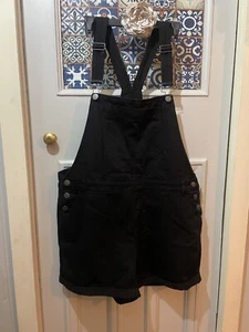 City Chic Women's Black Denim Short Overalls Size 16 - Picture 1 of 4