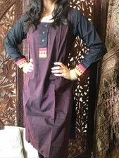 Womens Tunic Dress, Black Pink stripe Print Long Dress Ethnic Kurti SM
